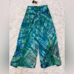 Vibrant Blue-Green Tie-Dye Wide Leg Jumpsuit